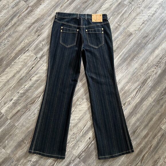 Luxury Escada Designer Denim Gold Striped Bootcut Jeans 40 Euro - Picture 2 of 11